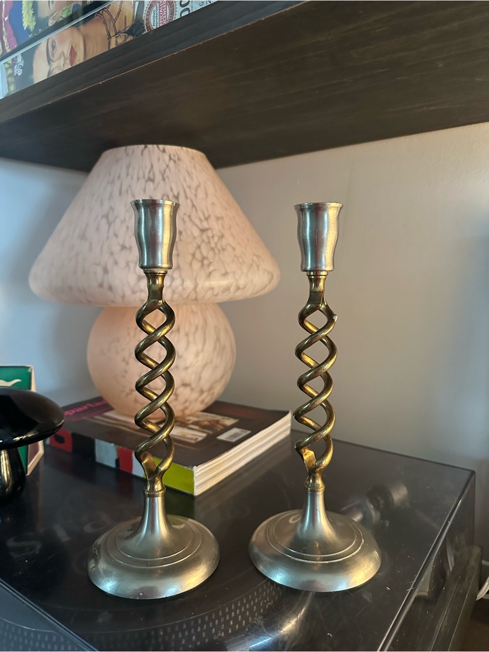Brass & Chrome Spiral Candle Holders - Pair